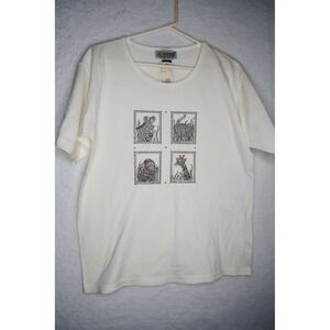 Christine Alexander Women's Animals Print Artsy Bedazzled Shirt sz M Casual